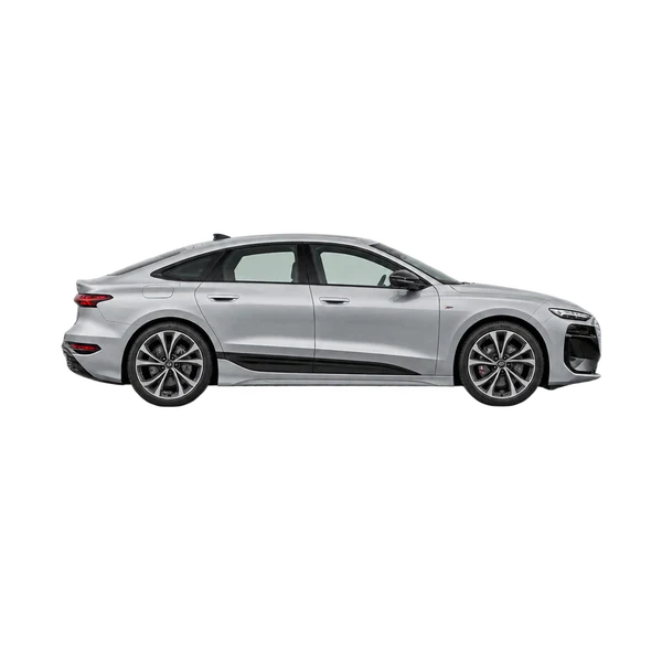 Audi S6 E-Tron 2025 باللون فضي، منظر منظر جانبي (باتجاه اليمين)