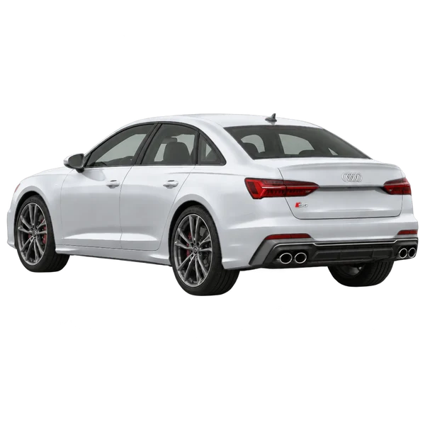 Audi S6 2019 باللون فضي، منظر ثلاثة أرباع خلفي (باتجاه اليسار)