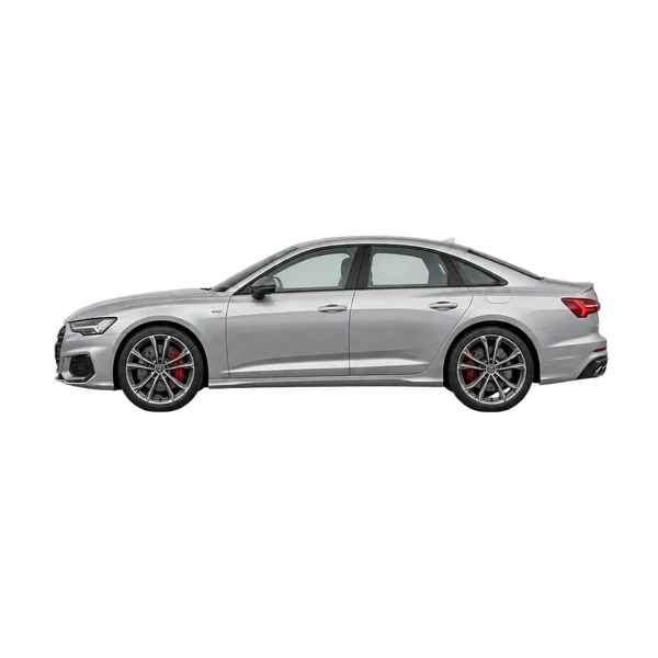 Audi S6 2025 باللون فضي، منظر جانبي (متجه إلى اليسار)