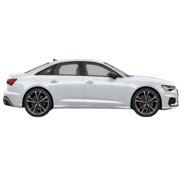 Audi S6 2025 باللون فضي، منظر منظر جانبي (باتجاه اليمين)