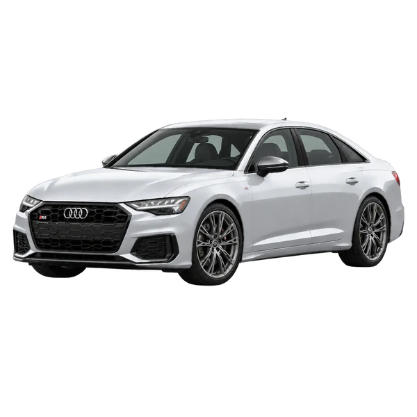 Audi S6 2027 باللون فضي، منظر منظر أمامي بزاوية ثلاثة أرباع (متجه لليسار)