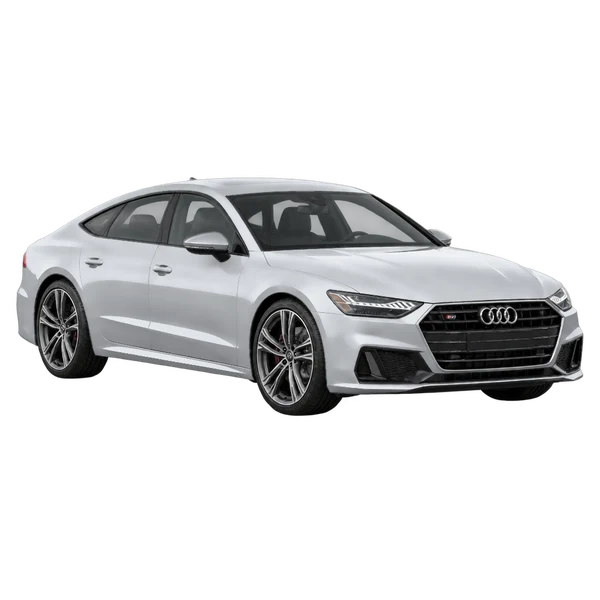 Audi S7 2019 باللون فضي، منظر منظر أمامي بزاوية ثلاثة أرباع (متجه لليسار)