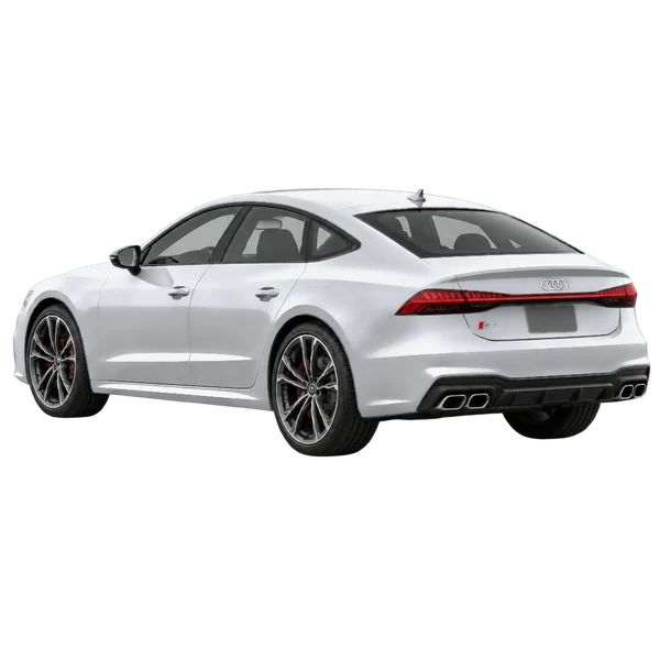 Audi S7 2026 باللون فضي، منظر ثلاثة أرباع خلفي (باتجاه اليسار)