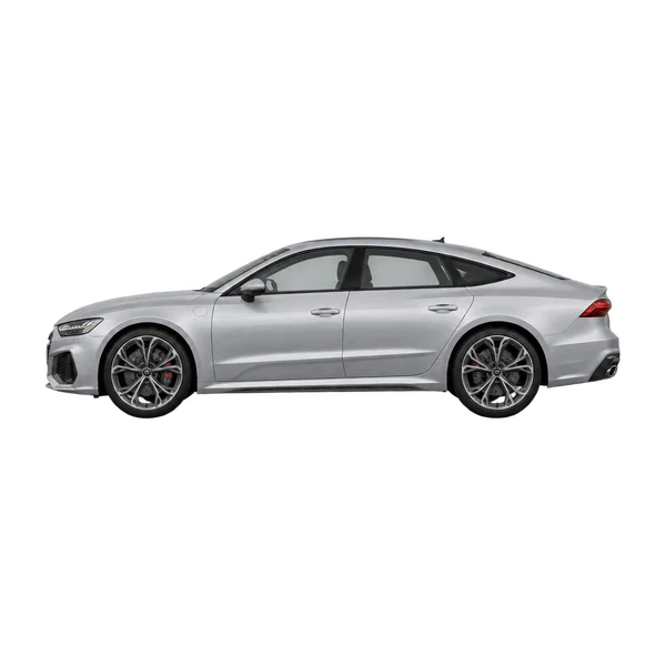 Audi S7 2026 باللون فضي، منظر جانبي (متجه إلى اليسار)