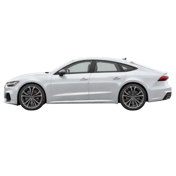 Audi S7 2026 باللون فضي، منظر منظر جانبي (باتجاه اليمين)