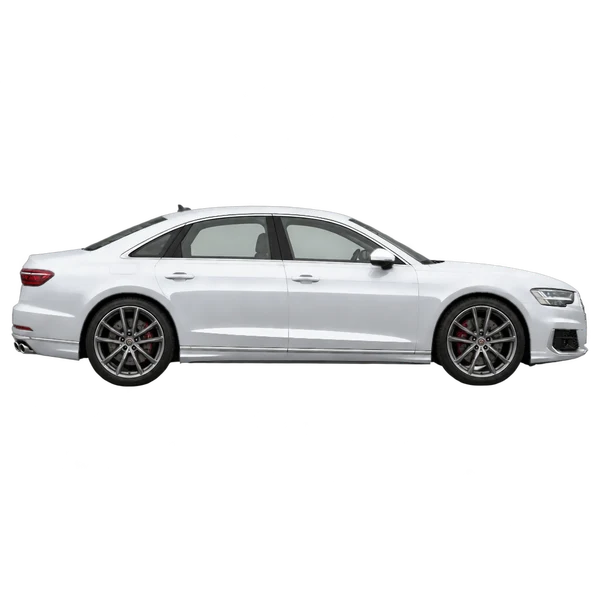シルバーの2019 Audi S8(側面(右向き)ビュー)