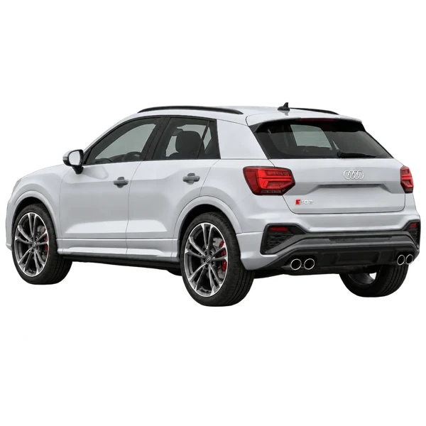 Audi SQ2 2020 باللون فضي، منظر ثلاثة أرباع خلفي (باتجاه اليسار)