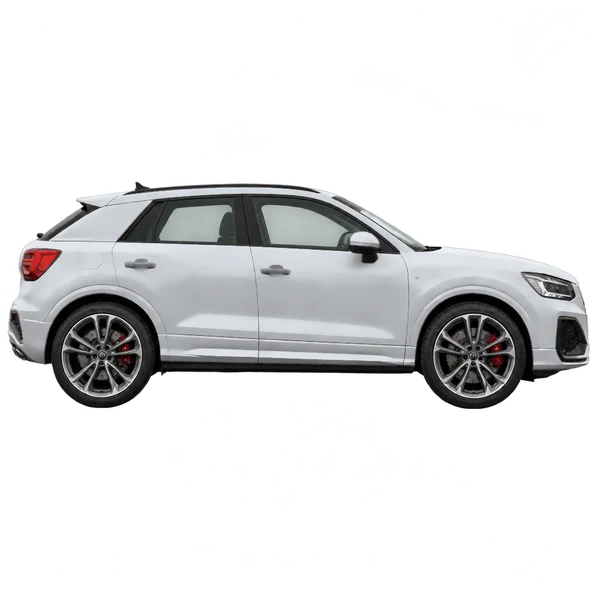 Audi SQ2 2020 باللون فضي، منظر منظر جانبي (باتجاه اليمين)
