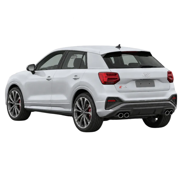 Audi SQ2 2021 باللون فضي، منظر ثلاثة أرباع خلفي (باتجاه اليسار)