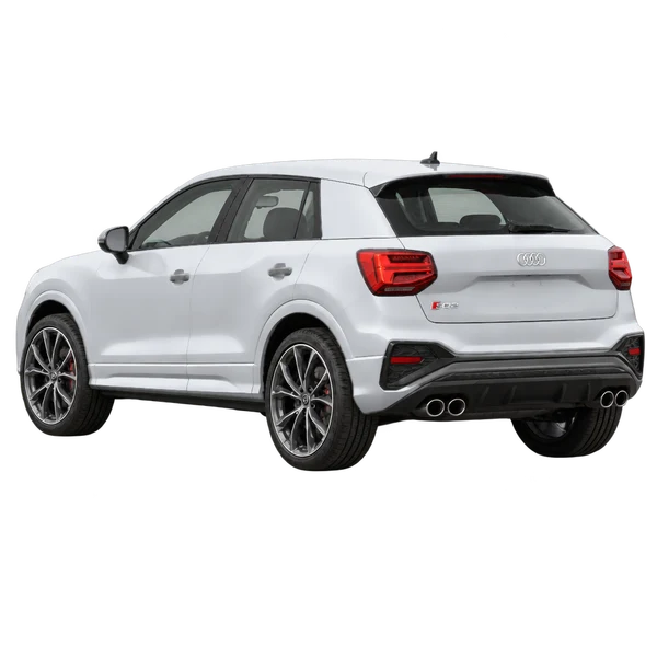 Audi SQ2 2022 باللون فضي، منظر ثلاثة أرباع خلفي (باتجاه اليسار)