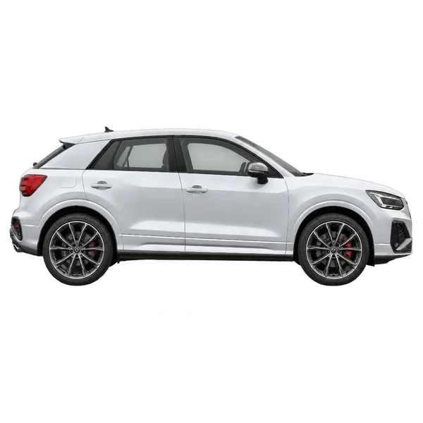 Audi SQ2 2022 باللون فضي، منظر منظر جانبي (باتجاه اليمين)