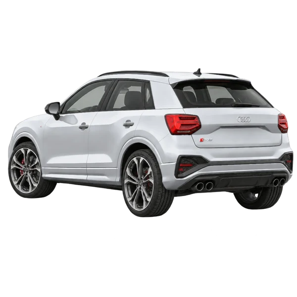 Audi SQ2 2023 باللون فضي، منظر ثلاثة أرباع خلفي (باتجاه اليسار)