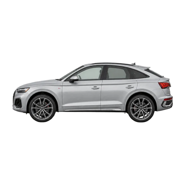 Audi SQ5 Sportback 2023 باللون فضي، منظر جانبي (متجه إلى اليسار)