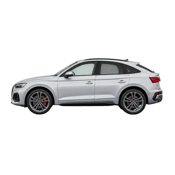 Audi SQ5 Sportback 2024 باللون فضي، منظر جانبي (متجه إلى اليسار)