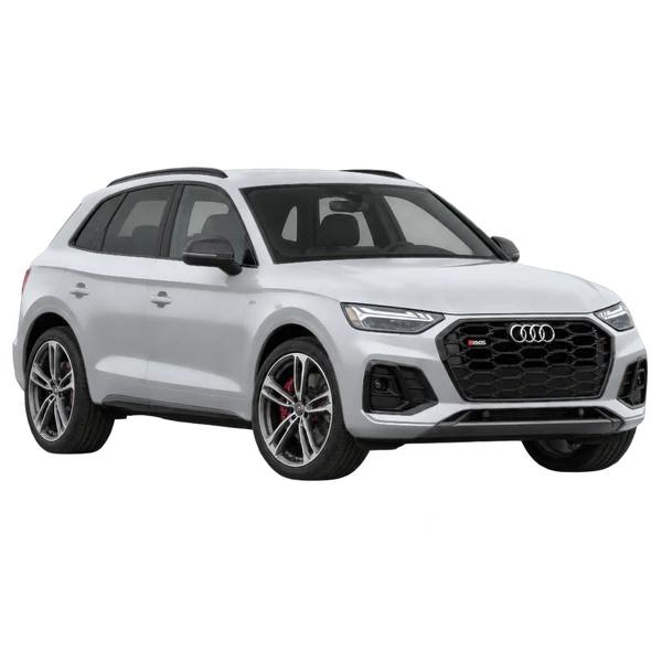 Audi SQ5 2022 باللون فضي، منظر منظر أمامي بزاوية ثلاثة أرباع (متجه لليسار)