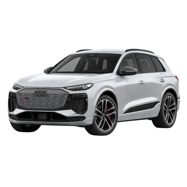 2024 Audi SQ6 e-tron in Silber, Ansicht: Dreiviertelansicht vorne (nach links gerichtet)