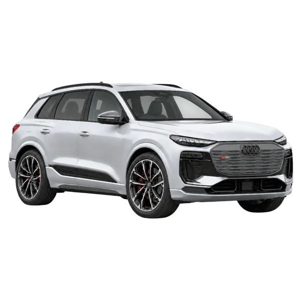 2025 Audi SQ6 e-tron in Silber, Ansicht: Dreiviertelansicht vorne (nach rechts)
