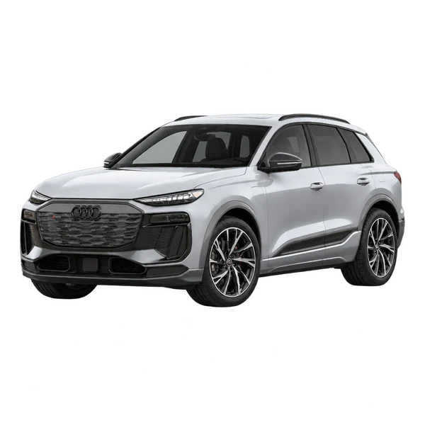 silver 2027 Audi SQ6 front three-quarter (facing left) view