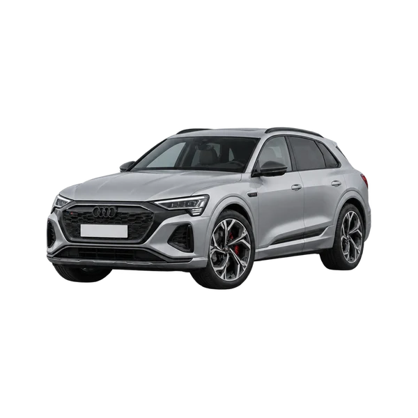 Audi SQ8 E-Tron 2023 prata, vista dianteira em três quartos (voltada para a esquerda)