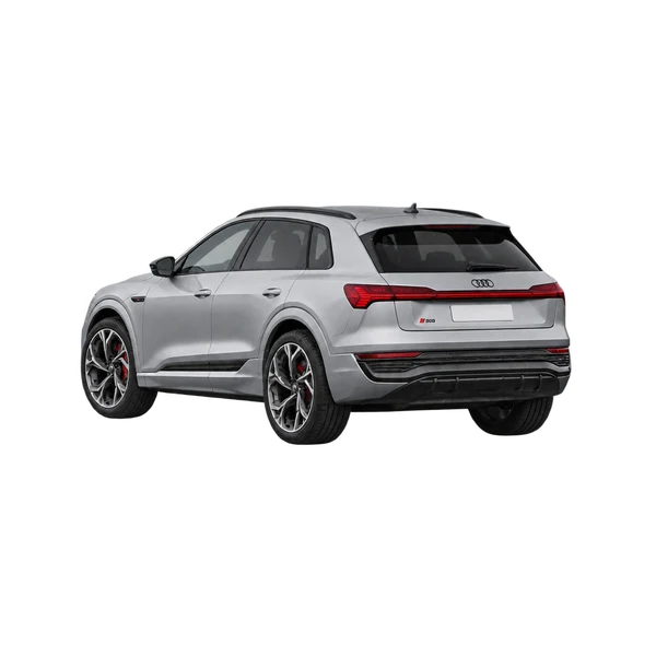 Audi SQ8 E-Tron 2023 prata, vista três quartos traseira (voltada para a esquerda)