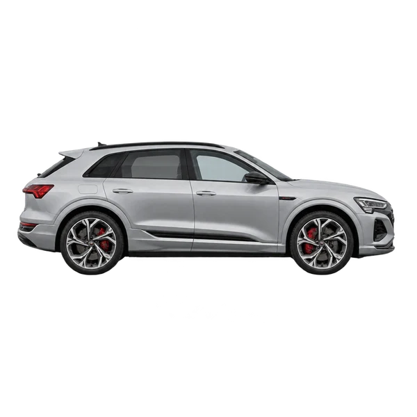 Audi SQ8 E-Tron 2023 prata, vista lateral (voltada para a direita)