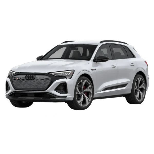 Audi SQ8 E-Tron 2024 prata, vista dianteira em três quartos (voltada para a esquerda)