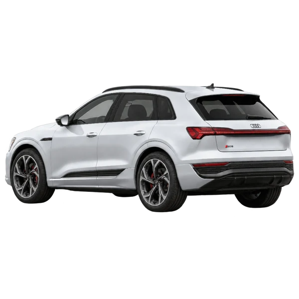 Audi SQ8 E-Tron 2025 prata, vista três quartos traseira (voltada para a esquerda)