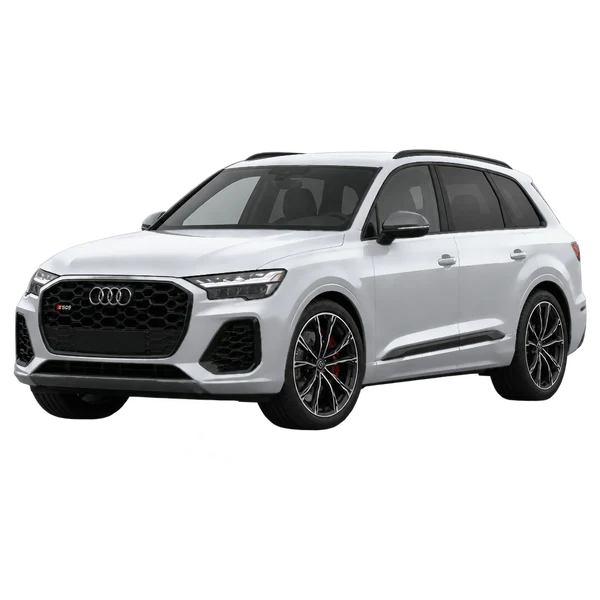 2027 Audi SQ9 in Silber, Ansicht: Dreiviertelansicht vorne (nach links gerichtet)