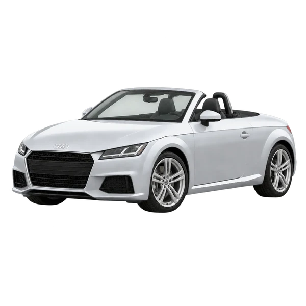 Audi TT Roadster 2018 باللون فضي، منظر منظر أمامي بزاوية ثلاثة أرباع (متجه لليسار)