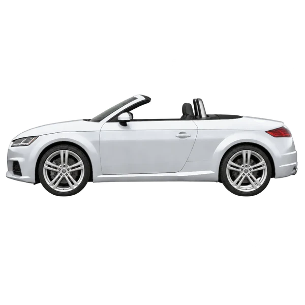 Audi TT Roadster 2018 باللون فضي، منظر جانبي (متجه إلى اليسار)