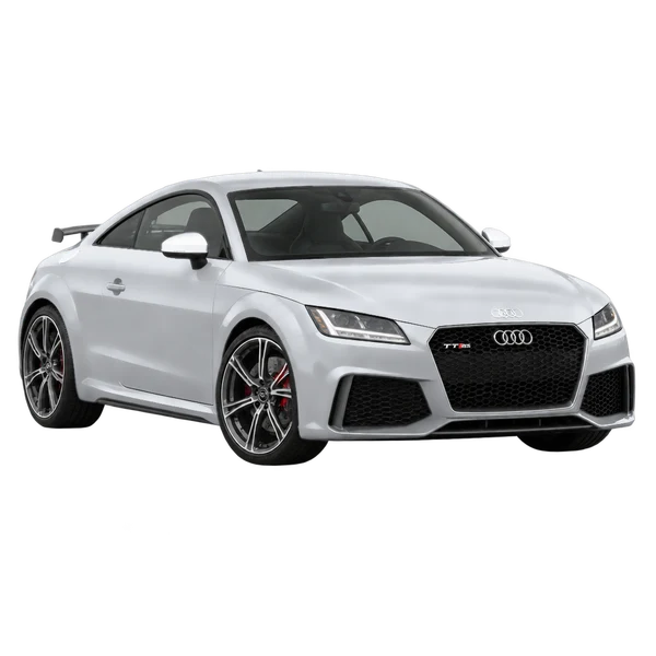 Audi TT RS 2014 باللون فضي، منظر منظر أمامي بزاوية ثلاثة أرباع (متجه لليسار)
