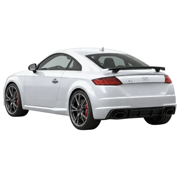 Audi TT RS 2018 باللون فضي، منظر ثلاثة أرباع خلفي (باتجاه اليسار)