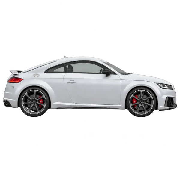 Audi TT RS 2019 باللون فضي، منظر منظر جانبي (باتجاه اليمين)