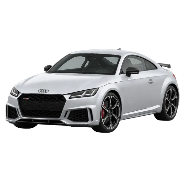 Audi TT RS 2020 باللون فضي، منظر منظر أمامي بزاوية ثلاثة أرباع (متجه لليسار)