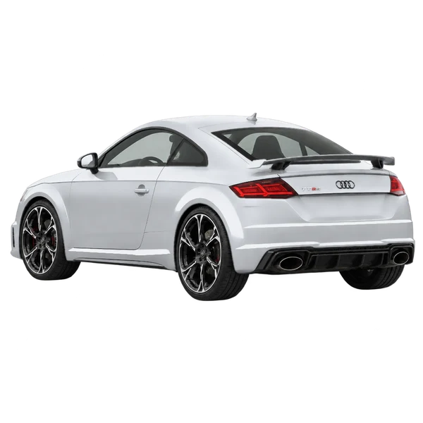 2021 Audi TT RS in Silber, Ansicht: Dreiviertelansicht von hinten (nach links gerichtet)