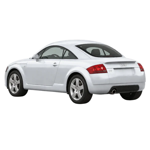 Audi TT 2002 prata, vista três quartos traseira (voltada para a esquerda)
