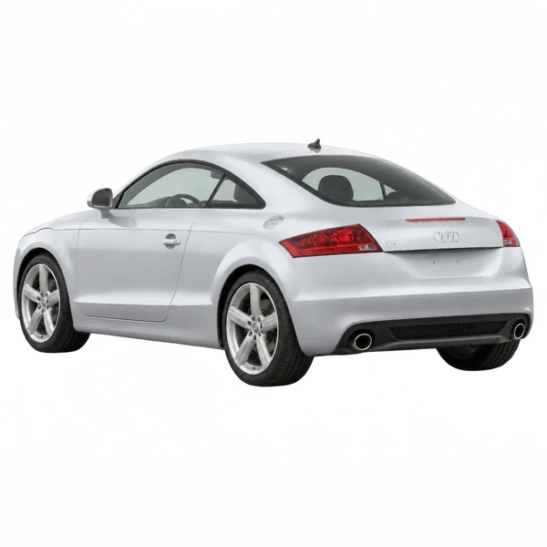 Audi TTS 2012 باللون فضي، منظر ثلاثة أرباع خلفي (باتجاه اليسار)