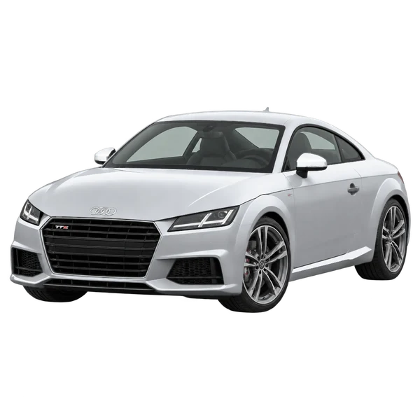 Audi TTS 2016 باللون فضي، منظر منظر أمامي بزاوية ثلاثة أرباع (متجه لليسار)