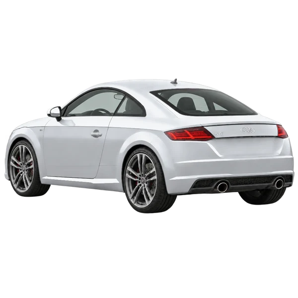 2018 Audi TTS in Silber, Ansicht: Dreiviertelansicht von hinten (nach links gerichtet)