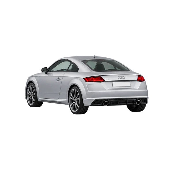 Audi TTS 2024 باللون فضي، منظر ثلاثة أرباع خلفي (باتجاه اليسار)