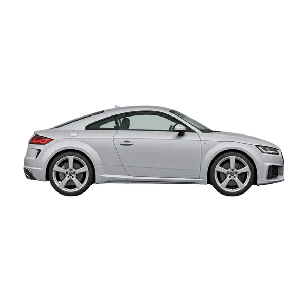 Audi TTS 2024 باللون فضي، منظر منظر جانبي (باتجاه اليمين)