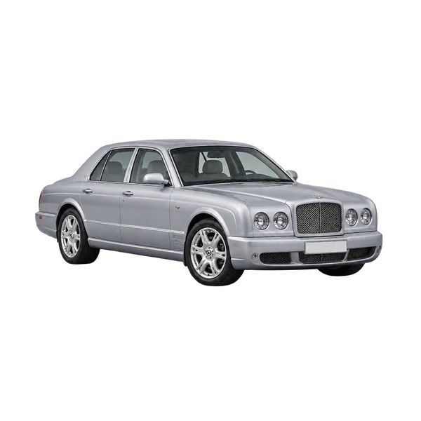 Bentley Brooklands 2009 باللون فضي، منظر منظر أمامي بزاوية ثلاثة أرباع (متجه لليسار)