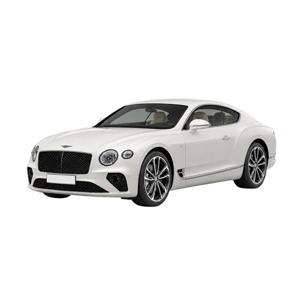 Bentley Continental 2020 باللون أبيض، منظر منظر أمامي بزاوية ثلاثة أرباع (متجه لليسار)