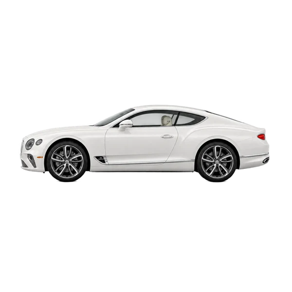 Bentley Continental 2020 باللون أبيض، منظر جانبي (متجه إلى اليسار)