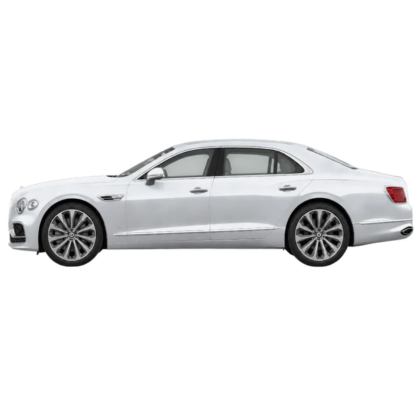 Bentley Flying Spur Mulliner 2025 en plateado, vista lateral (mirando a la izquierda)