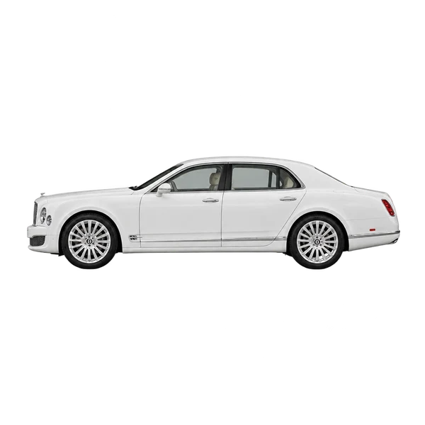 Bentley Mulsanne 2014 باللون أبيض، منظر جانبي (متجه إلى اليسار)