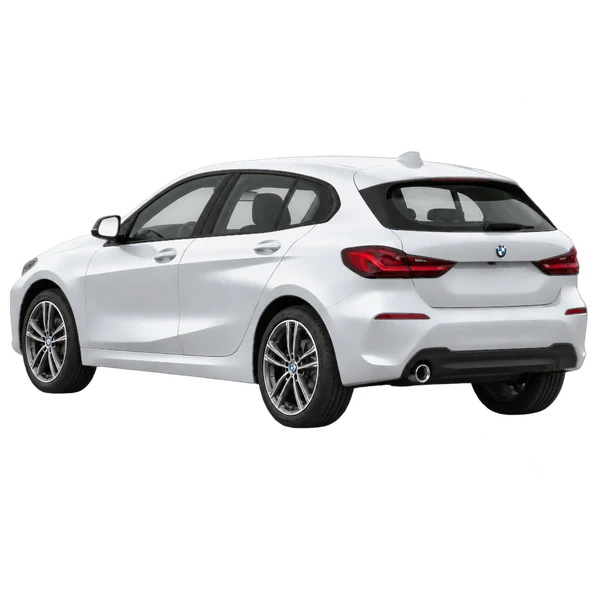 2021 BMW 1 Series in Silber, Ansicht: Dreiviertelansicht von hinten (nach links gerichtet)