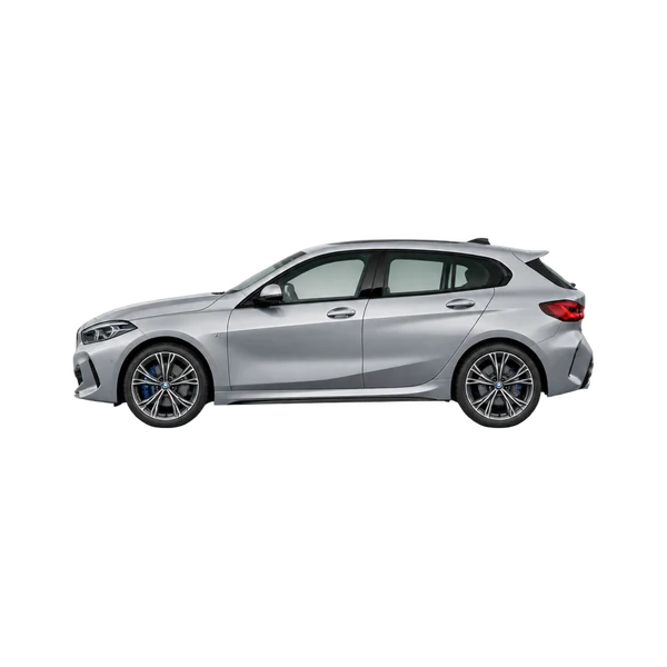 BMW 1 Series 2024 argent, vue côté (vers la gauche)