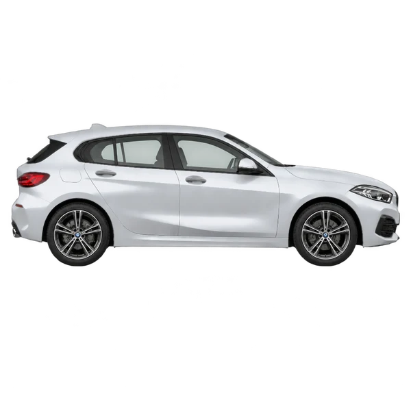 BMW 1 Series 2024 argent, vue profil (tourné vers la droite)