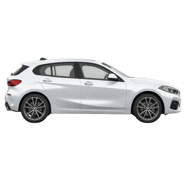 BMW 1 Series 2025 argent, vue profil (tourné vers la droite)